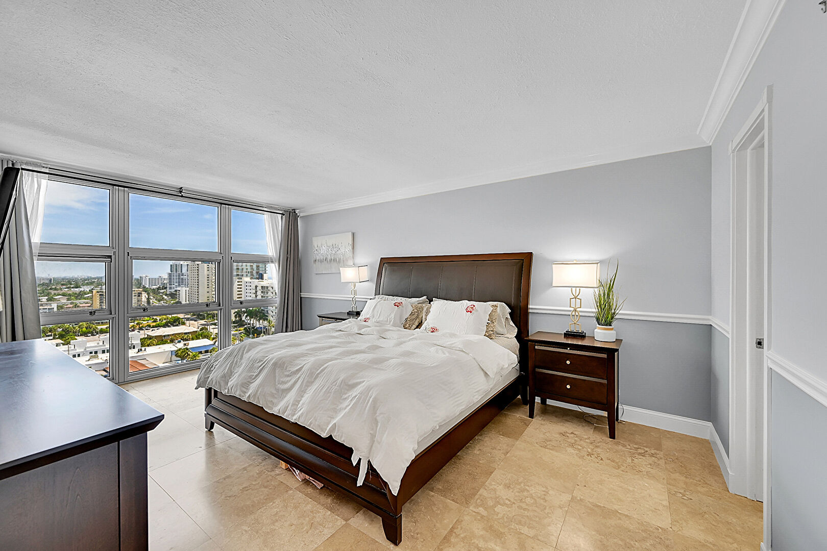 Primary Bedroom at 531 North Ocean Boulevard, 1705, Pompano Beach, FL 33062, listed by Rachael Barach