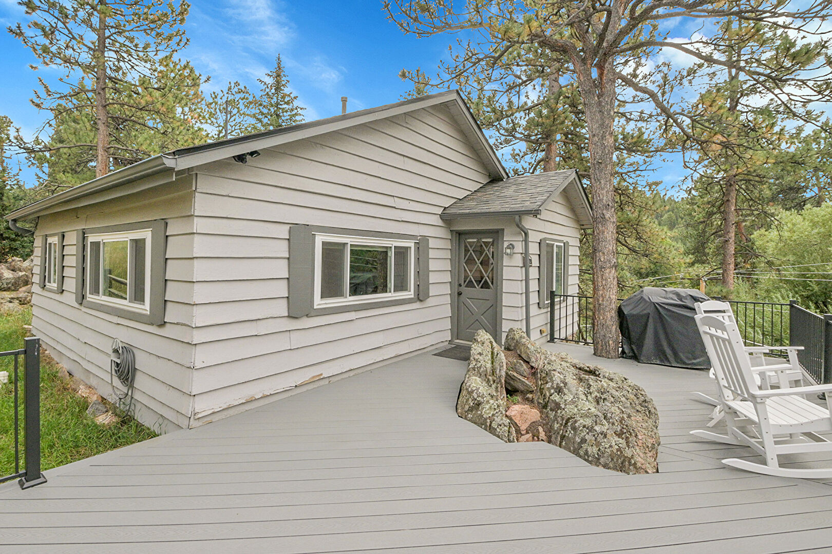 Deck at 28179 Douglas Park Road, Evergreen, CO 80439, listed by Sandra Bosworth