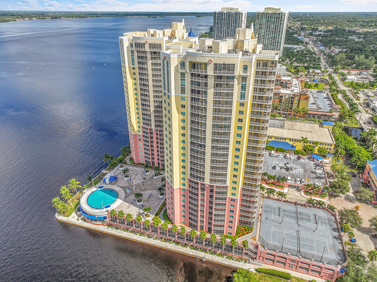 Aerial View at 2743 First Street, 1006, Fort Myers, FL 33916, listed by Betty Leathers, MLS ID: 2025017369