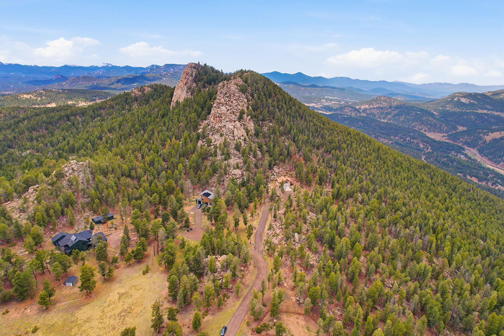 Aerial View at 24073 Peak Drive, Conifer, CO 80433, listed by Toby Hillman, MLS ID: 3101185
