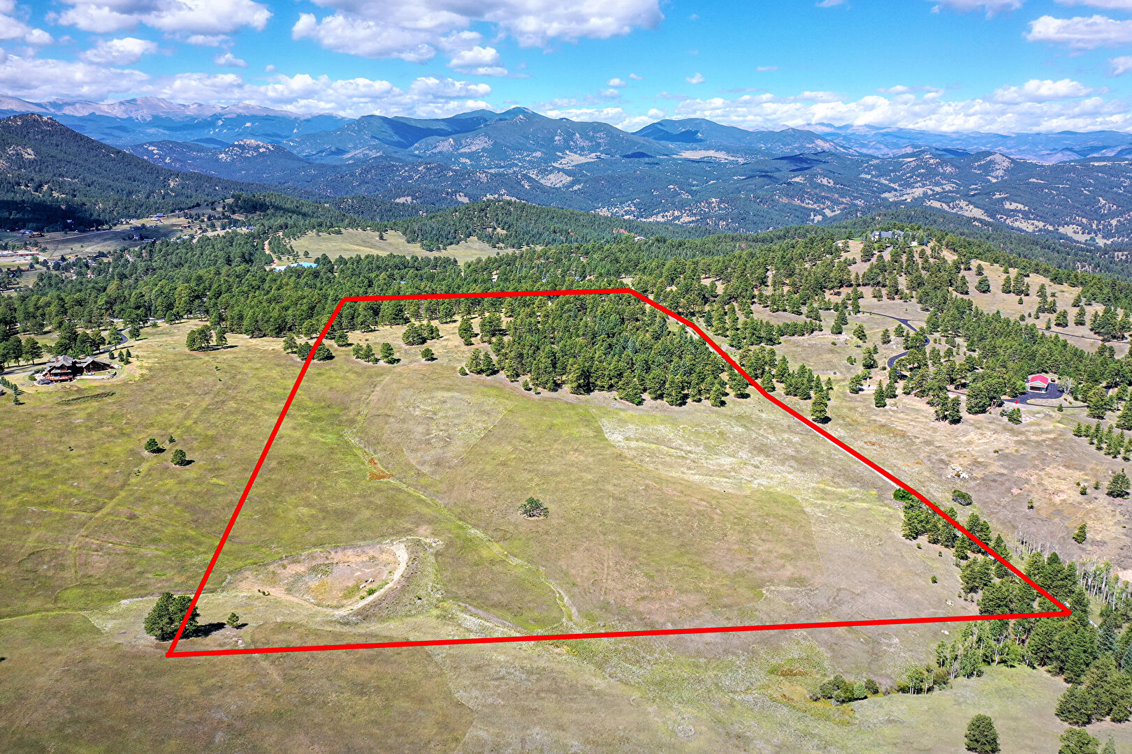 Aerial View at 4501 Lakota Road, Indian Hills, CO 80454, listed by K.C. Golfinopoulos